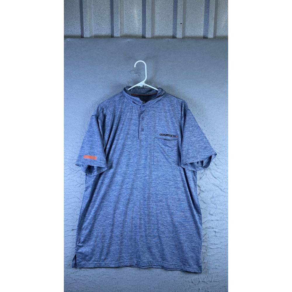 Salt Life SLX Polo Shirt Mens Large Blue Excellent Short Sleeve Space Dye Pocket